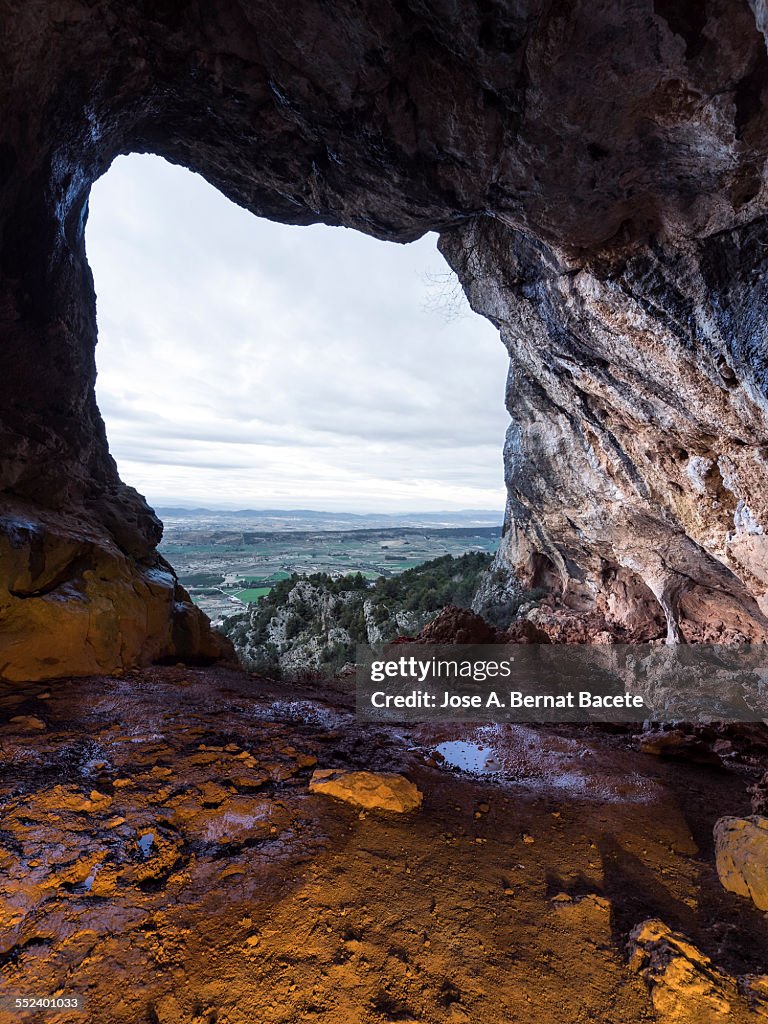 Hole of exit on the outside of a great cave