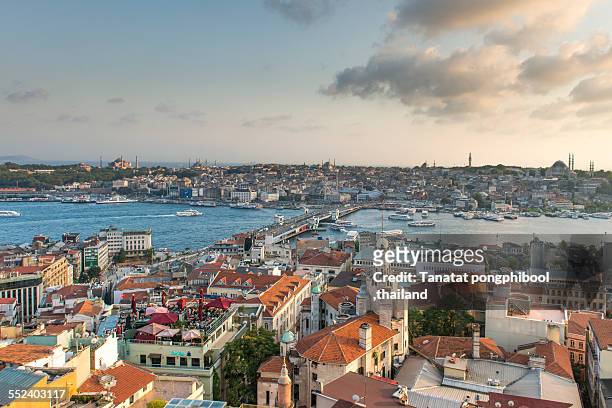 sunset time view form galata tower, istanbul, - istanbul stockfoto's en -beelden