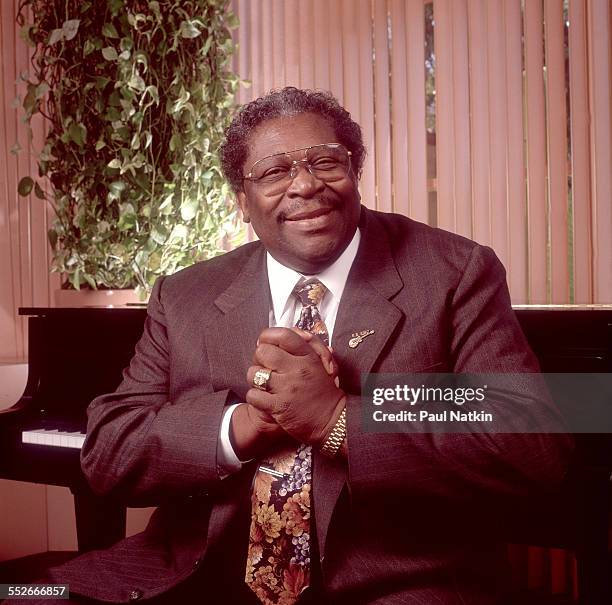 Portrait of American Blues musician BB King at the Sunset Marquis Hotel, Los Angeles, California, April 2, 1991.