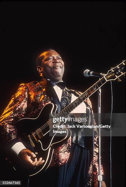 American Blues musician BB King plays guitar as he headlines the Heineken Blues Festival at Madison Square Garden's Paramount Theater, New York, New...