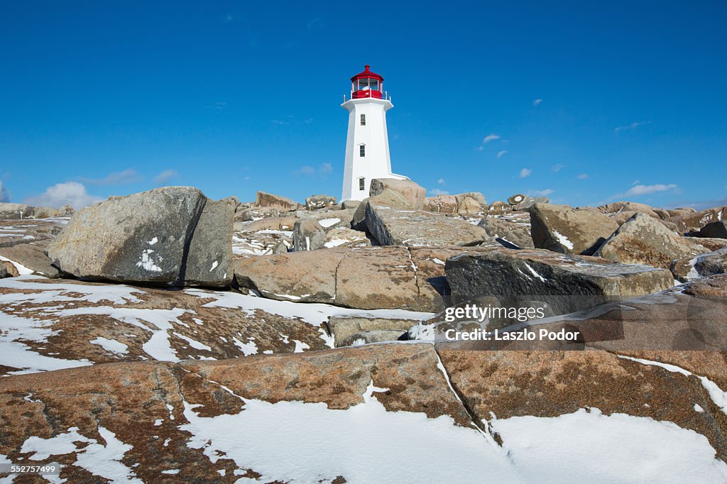 Peggys Cove Lighthouse in winter