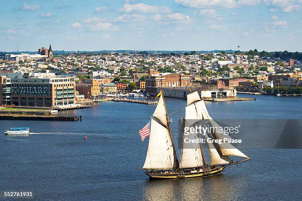 schooner sailing - baltimore maryland daytime stock pictures, royalty-free photos & images