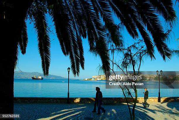 albania, sarande, walk along the harbor - sarande albania stock pictures, royalty-free photos & images