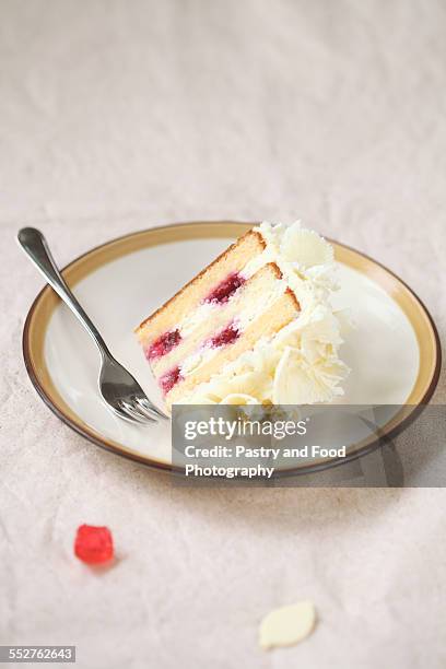 piece of white forest cake - cake slices stock pictures, royalty-free photos & images