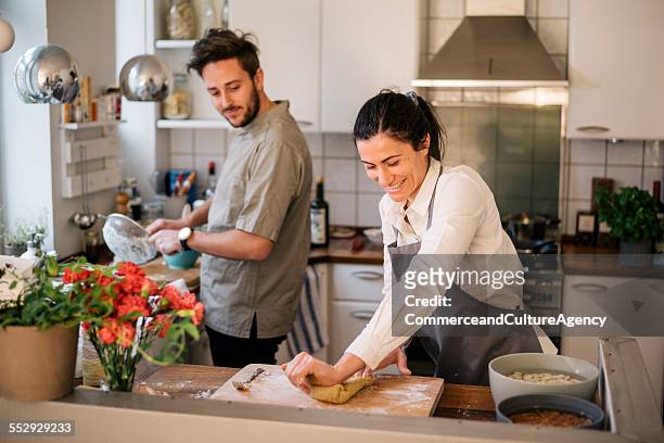 cooks making dough in the kitchen - copenhagen food stock pictures, royalty-free photos & images