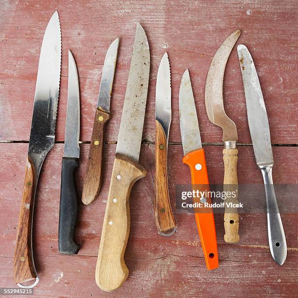 old knife collection - kitchen knife stockfoto's en -beelden