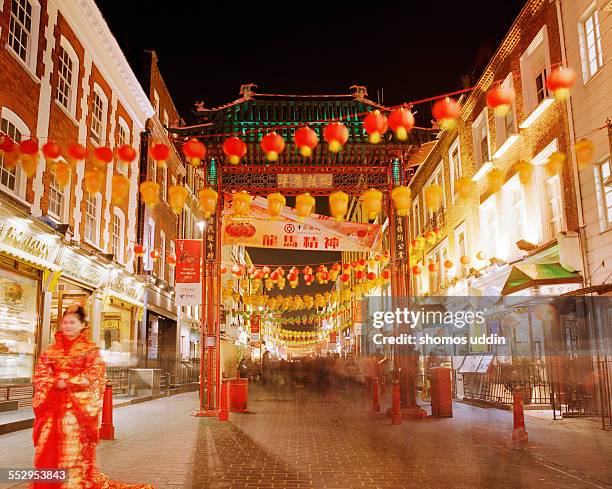 china town in london at night - traffic jam during chinese new year holiday stock pictures, royalty-free photos & images