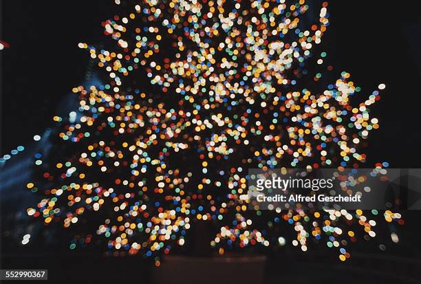 Fairy lights on the Christmas tree at the Rockefeller Center in New York City, 1988.