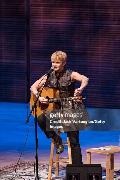 American folk musician Shawn Colvin plays guitar as she performs at Zankel Hall at Carnegie Hall, New York, New York, April 11, 2015.
