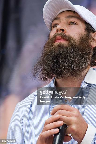 Hassisdic American rapper and reggae singer Matisyahu performs during the 22nd Annual Farm Aid benefit concert at Randall's Island, New York, New...