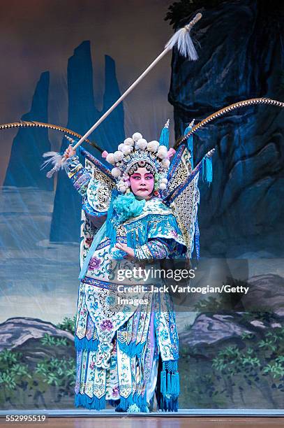 Chinese opera actor and director Qi Shu Fang performs in 'The Battle at Calabash Gorge' with her Qi Shu Fang Peking Opera Company at a World Music...