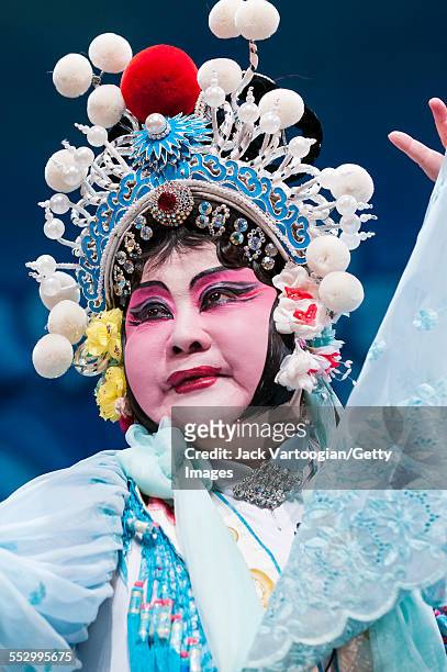 Chinese opera actor and director Qi Shu Fang performs in 'The Legend of Lady White Snake' with her Qi Shu Fang Peking Opera Company during a World...