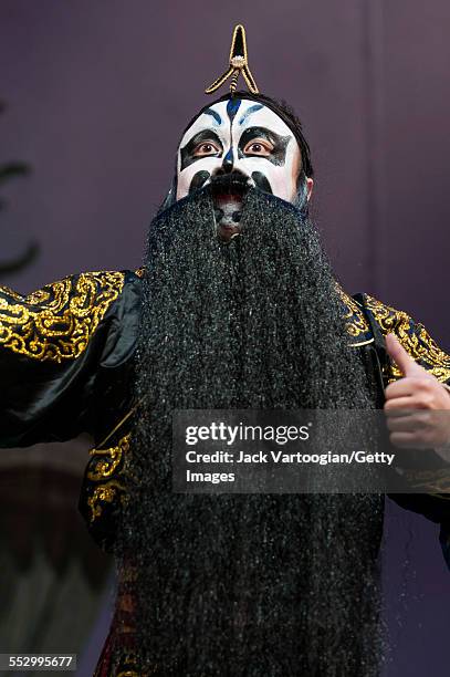 Chinese Opera actor Yang Mingde performs in 'The Crossroads' with the Qi Shu Fang Peking Opera Company at a World Music Institute concert at New York...