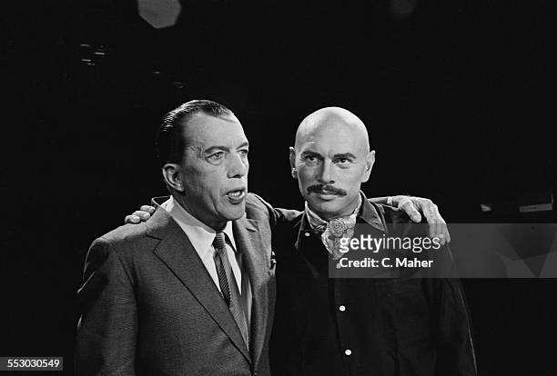 American television personality Ed Sullivan with Russian-born actor Yul Brynner on the 'The Ed Sullivan Show' set, USA, 7th August 1967.