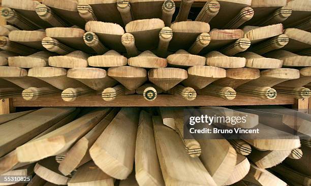 Cricket bats are seen waiting to be finished, September 7, 2005 in Huntingdon, England. Ashes fever continues to grip the country as England and...