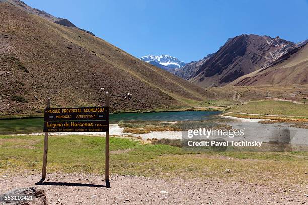 laguna de horcones at the foot of aconcagua - mount aconcagua stock pictures, royalty-free photos & images