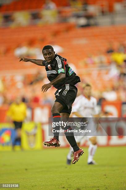 Freddy Adu of DC United leaps in the air against Real Salt Lake during the MLS game on August 31, 2005 at RFK Stadium in Washington, DC. DC United...