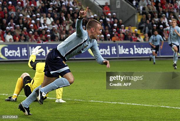 Scotland's Kenny Miller signals his first goal giving Scotland a 1-0 lead iagainst Norway in the first half of a World Cup qualifying match at...