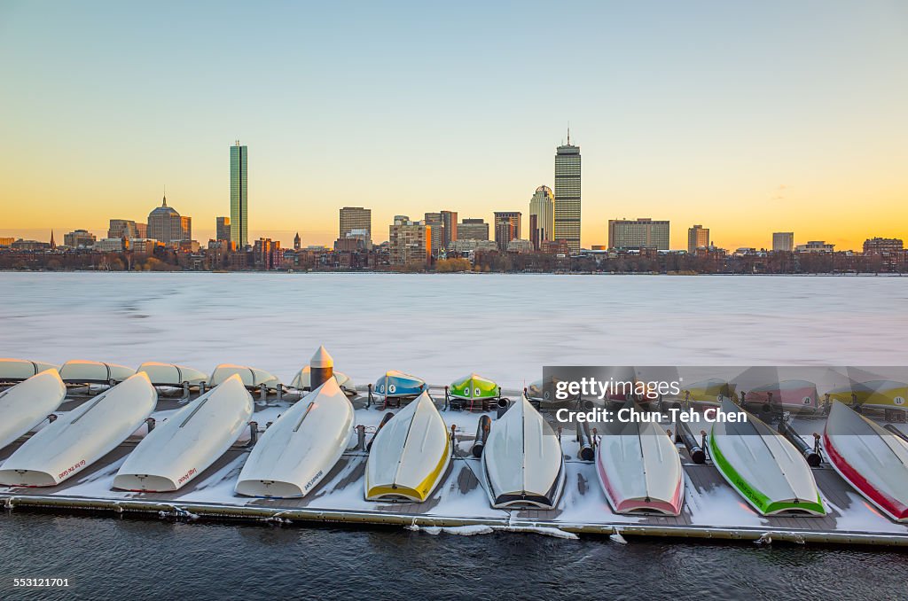 Boston skyline at sunset