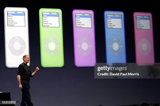 Apple CEO Steve Jobs introduces the new iPod cell phone, made by Motorola, and the new iPod nano, which is thinner than a No. 2 pencil September 7,...