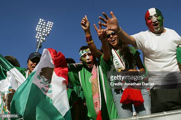 Fans support Mexico during the 2006 World Cup Qualifying match against the USA at Crew Stadium on September 3, 2005 in Columbus, Ohio. The USA won...