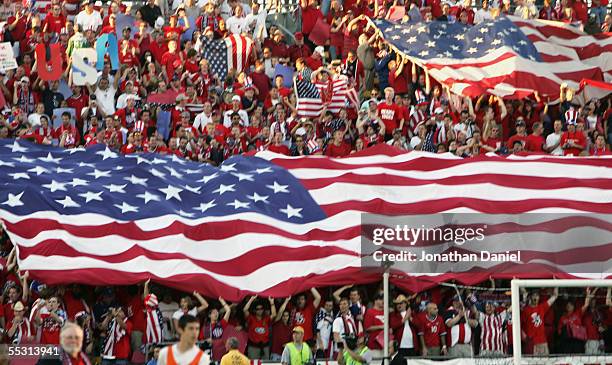 Fans support the USA during the 2006 World Cup Qualifying match against Mexico at Crew Stadium on September 3, 2005 in Columbus, Ohio. The USA won...