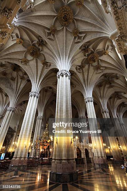 interior view of basilica-cathedral of zaragoz - zaragoza city stock pictures, royalty-free photos & images