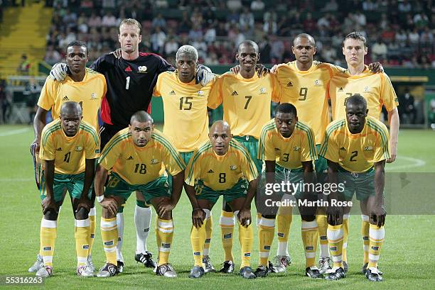 Team of South Africa back row: : Aaron Mokoena, Hans Vonk, Sibusiso Zuma, Ricardo Katza, Shaun Bartlett, Phil Evans. Front row: : Elrio van Heerden,...