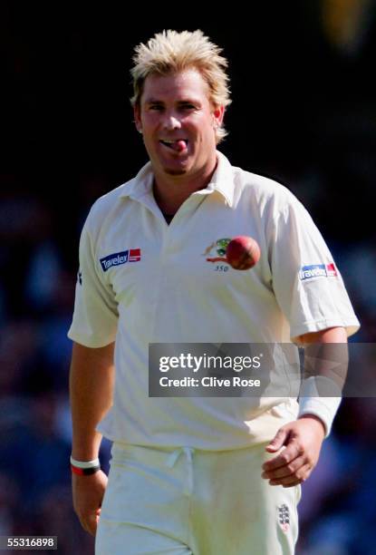 Shane Warne looks on during day one of the fifth npower Ashes Test match between England and Australia at the Brit Oval on September 8, 2005 in...