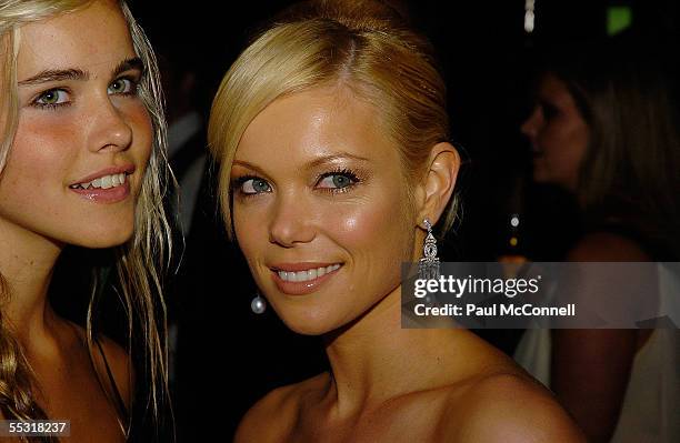 Personalities Isabel Lucas and Holly Brisley attend the Dancing With New Idea Party at Cargo Bar September 8, 2005 in Sydney, Australia.