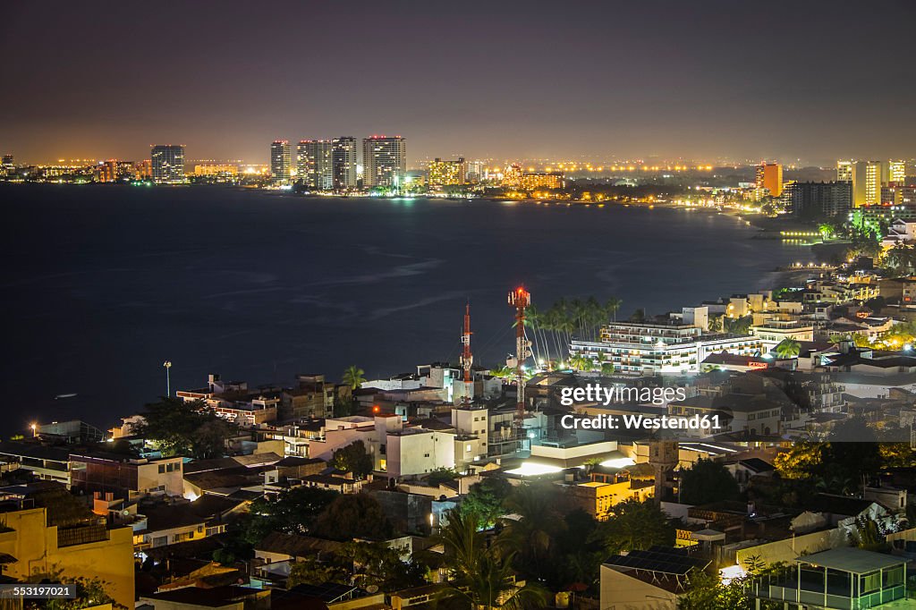 Mexico, Puerto Vallarta, Banderas Bay by night