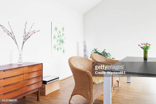 dining room in a penthouse - teak wood material stock pictures, royalty-free photos & images