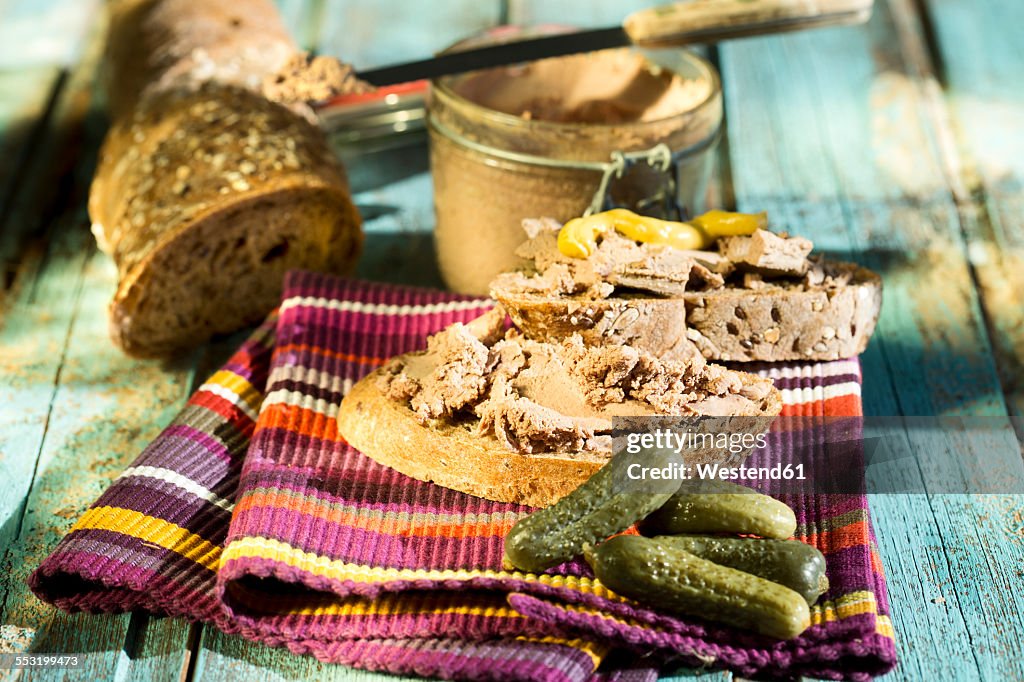 Liverwurst spread with pickled cucumber