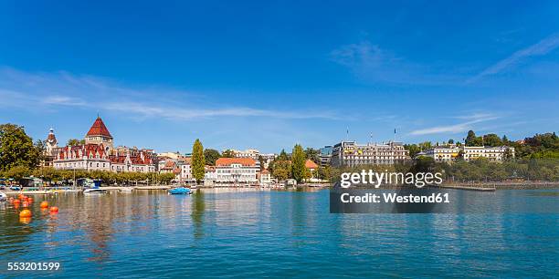 switzerland, lausanne, lake geneva, waterfront - lausanne stock pictures, royalty-free photos & images