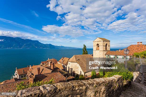 switzerland, lavaux, lake geneva, wine village saint-saphorin - lake geneva switzerland stock pictures, royalty-free photos & images