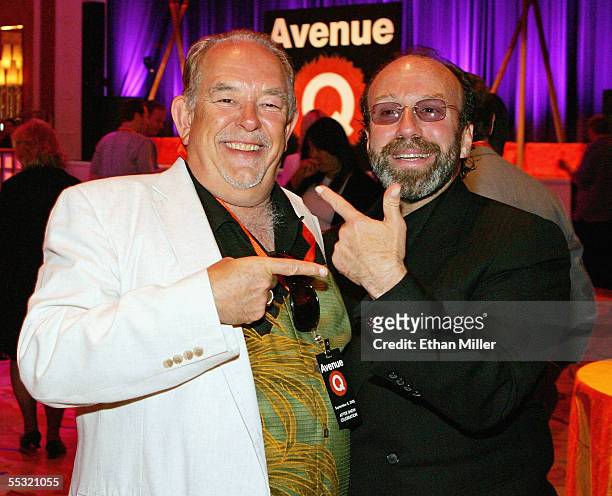 Television host Robin Leach and manager Bernie Yuman joke around at the after party for the Las Vegas premiere of the Tony Award-winning Broadway...