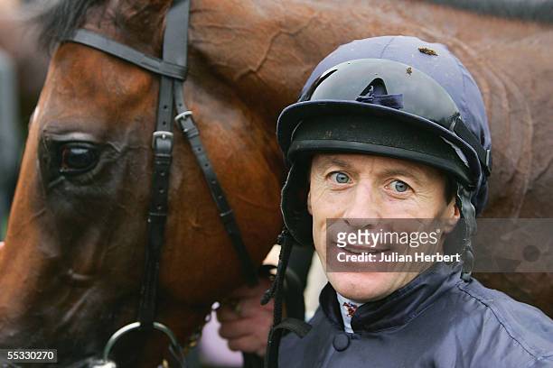 Kieren Fallon and Oratorio after landing The Baileys Irish Champion Stakes Race run at Leopardstown Racecourse on September 10, 2005 in Dublin,...
