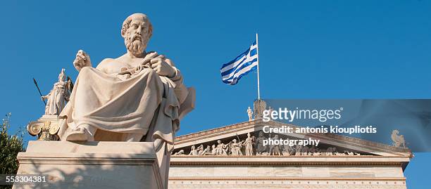 statue of plato - greek flag stock pictures, royalty-free photos & images