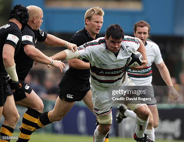 Martin Corry, the Leicester captain charges forward during the Guinness Premiership match between London Wasps and Leicester Tigers at the Causeway...