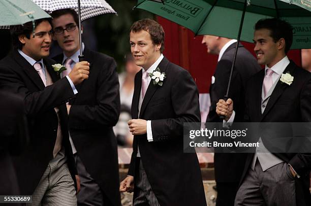 Tom Parker Bowles arrives at his wedding to magazine executive Sara Buys at St. Nicholas Church, Henley-on-Thames on September 10, 2005 in...