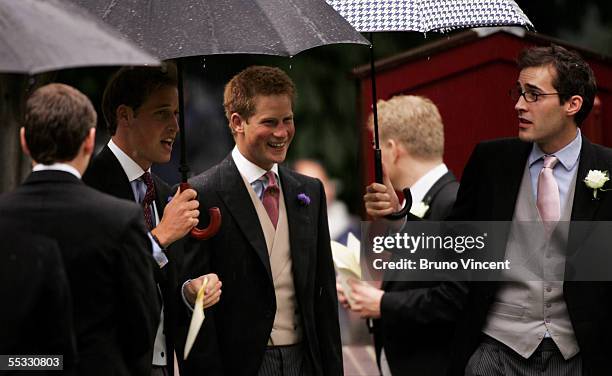 Princes William and Harry attend the wedding of The Duchess of Cornwall?s son, Tom Parker Bowles, to magazine executive Sara Buys at St. Nicholas...