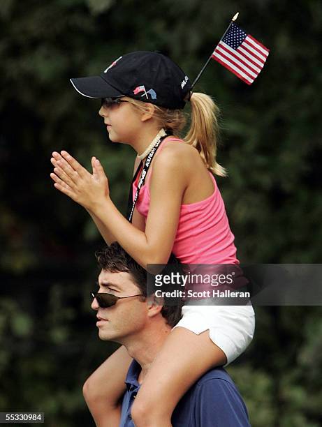 Golf fans watch the play during the Saturday morning foursomes matches at the Solheim Cup at Crooked Stick Golf Club on September 10, 2005 in Carmel,...