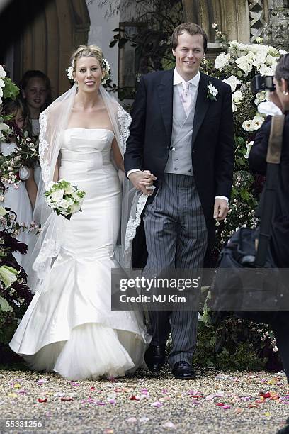 Tom Parker Bowles and his new wife Sara leave their ceremony in St. Nicholas Church, Henley-on-Thames on September 10, 2005 in Oxfordshire, England.