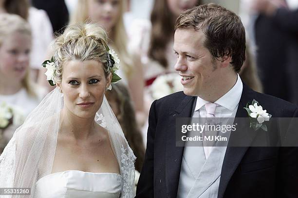 Tom Parker Bowles and his new wife Sara leave their ceremony in St. Nicholas Church, Henley-on-Thames on September 10, 2005 in Oxfordshire, England.