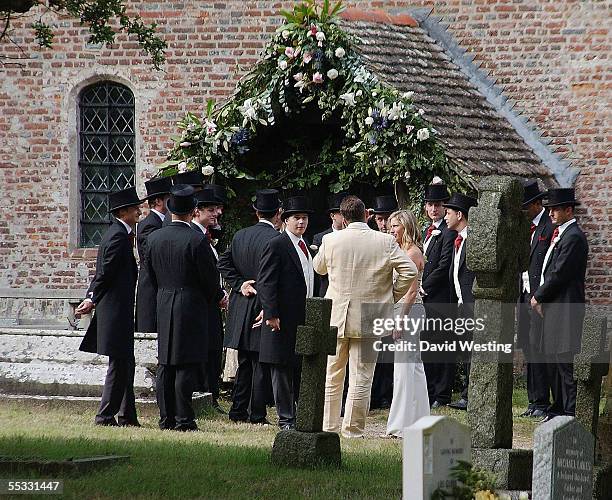 The Groom, Aidan Butler awaits his Bride at this wedding for model Jodie Kidd and internet tychoon Aidan Butler at Leatherhead Church on September...