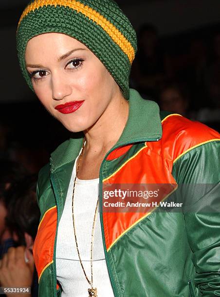 Singer Gwen Stefani sits front row at the Zaldy 2006 Spring show during Olympus Fashion Week at the Altman Building September 10, 2005 New York City.