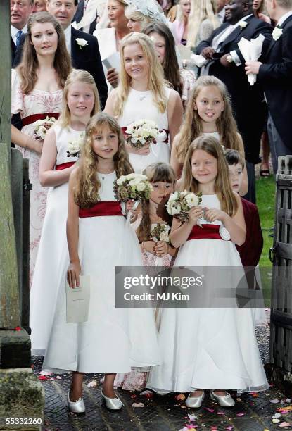 Bridesmaids are seen at the wedding of Tom Parker-Bowles to Sara Buys on September 10, 2005 in Oxfordshire, England. Their marriage ceremony was held...