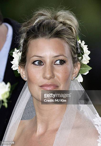 Sara Buys arrives at her wedding to The Duchess of Cornwall's son, Tom Parker Bowles, at St. Nicholas Church, Henley-on-Thames on September 10, 2005...
