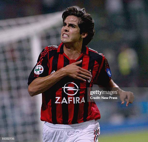 Milan's Kaka celebrates during the Serie A match betweeb AC Milan and Siena at San Siro, September 10, 2005 in Milan, Italy.