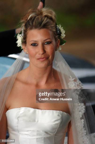 Sara Buys arrives for her wedding to Tom Parker-Bowles, son of Camilla, Duchess of Cornwall, at St. Nicholas's Church on September 10, 2005 in...